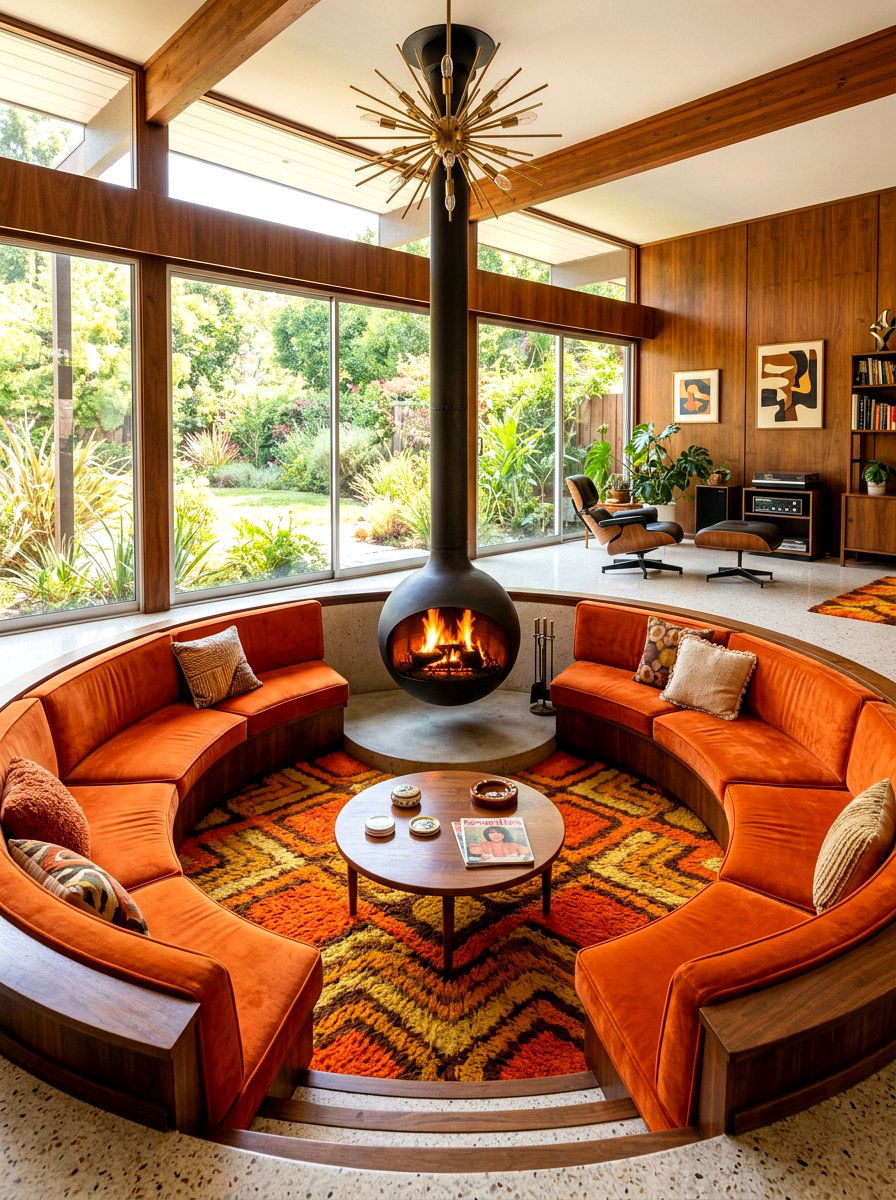 Mid Century Modern Conversation Pit - 30 step down living room ideas