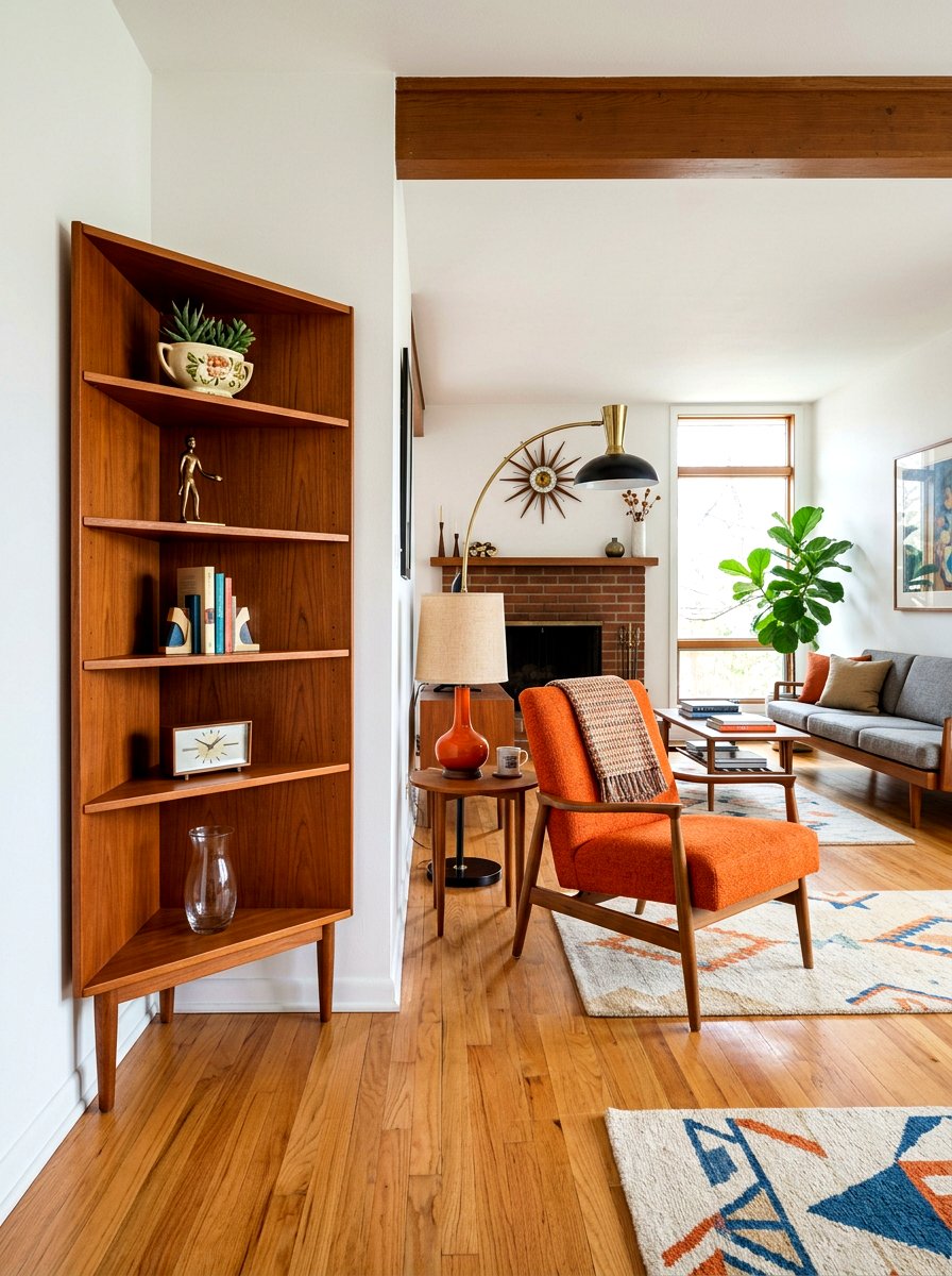 Mid Century Modern Corner Shelf - 30 corner bookshelf ideas
