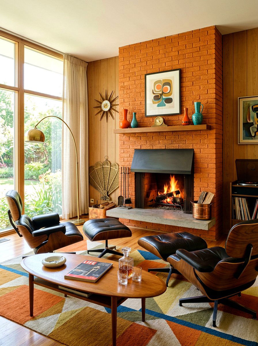 Mid Century Modern Corner Unit - 30 corner fireplace ideas