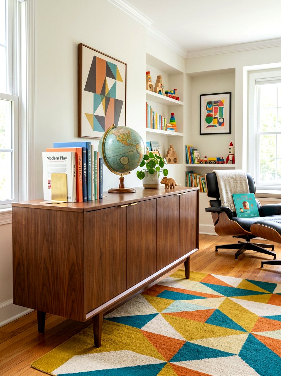Mid Century Modern Credenza - 30 playroom bookshelf ideas