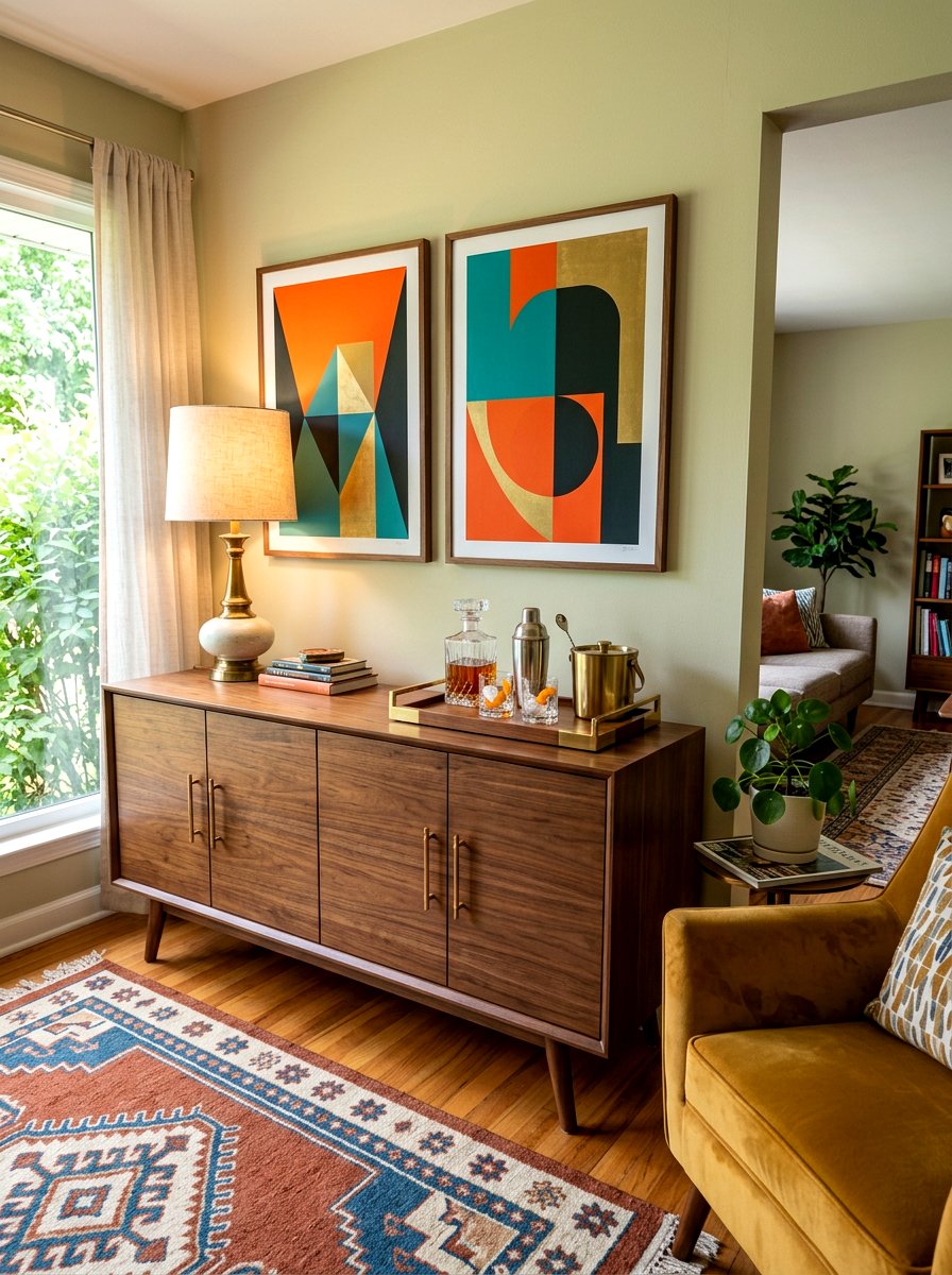 Mid Century Modern Credenza Bar - 30 cocktail corner ideas