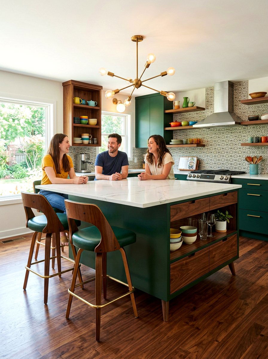 Mid Century Modern Dark Green Island - 30 dark green kitchen island ideas