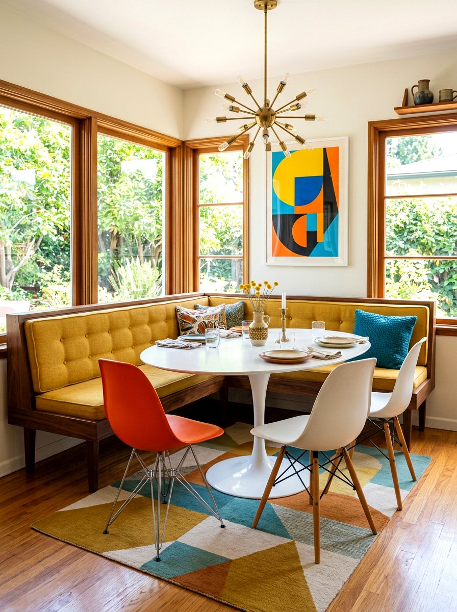 Mid Century Modern Dining Corner - 30 banquette window nook ideas