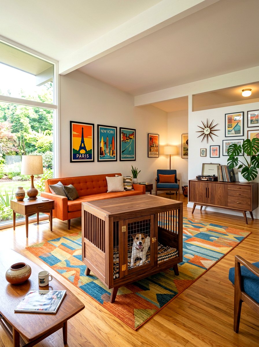 Mid Century Modern Dog Crate - 30 indoor dog crate ideas
