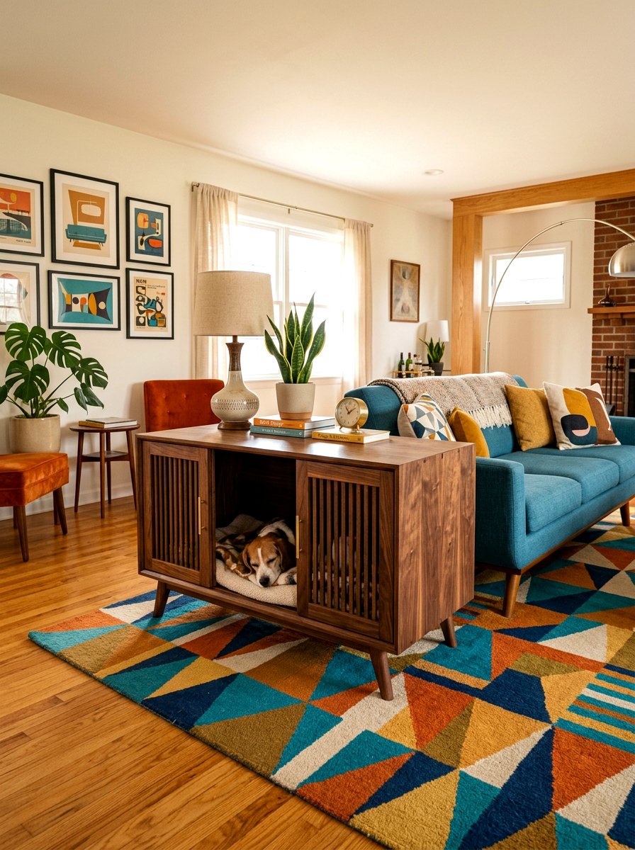 Mid Century Modern Dog Crate - 30 built in dog crate ideas