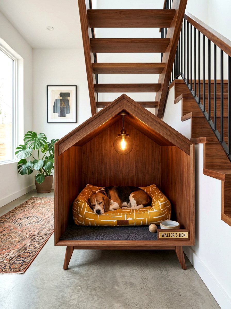 Mid Century Modern Dog House - 30 under stairs dog nook ideas