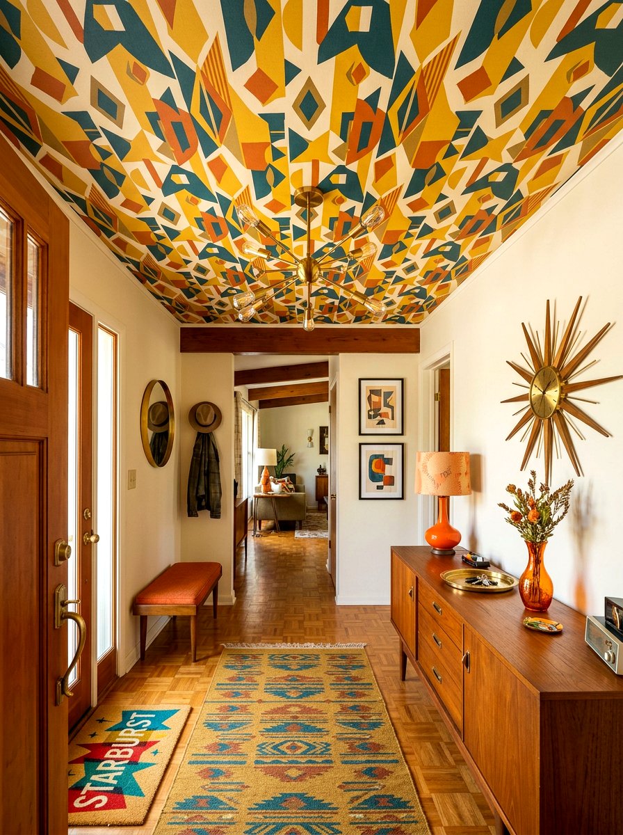 Mid Century Modern Entryway - 30 wallpapered foyer ceiling ideas