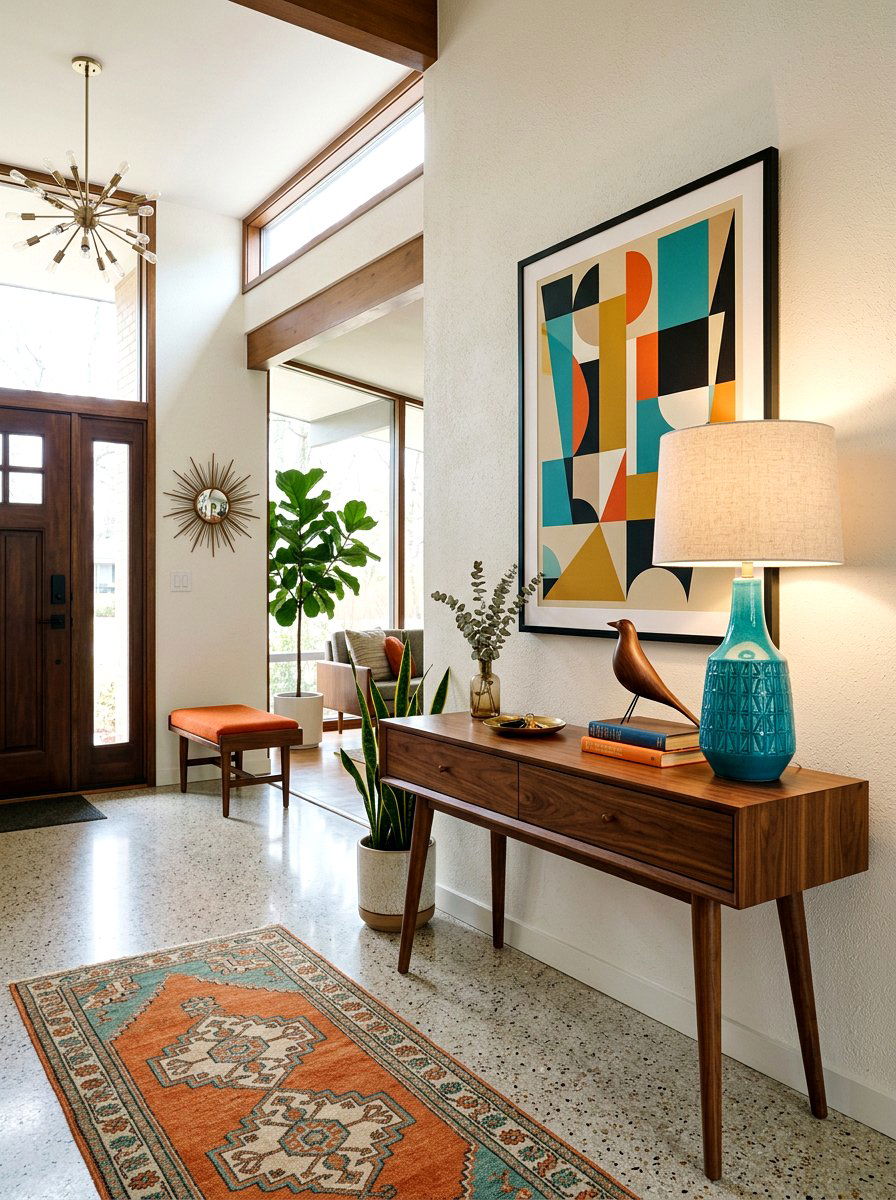 Mid Century Modern Foyer - 30 layered entry table ideas