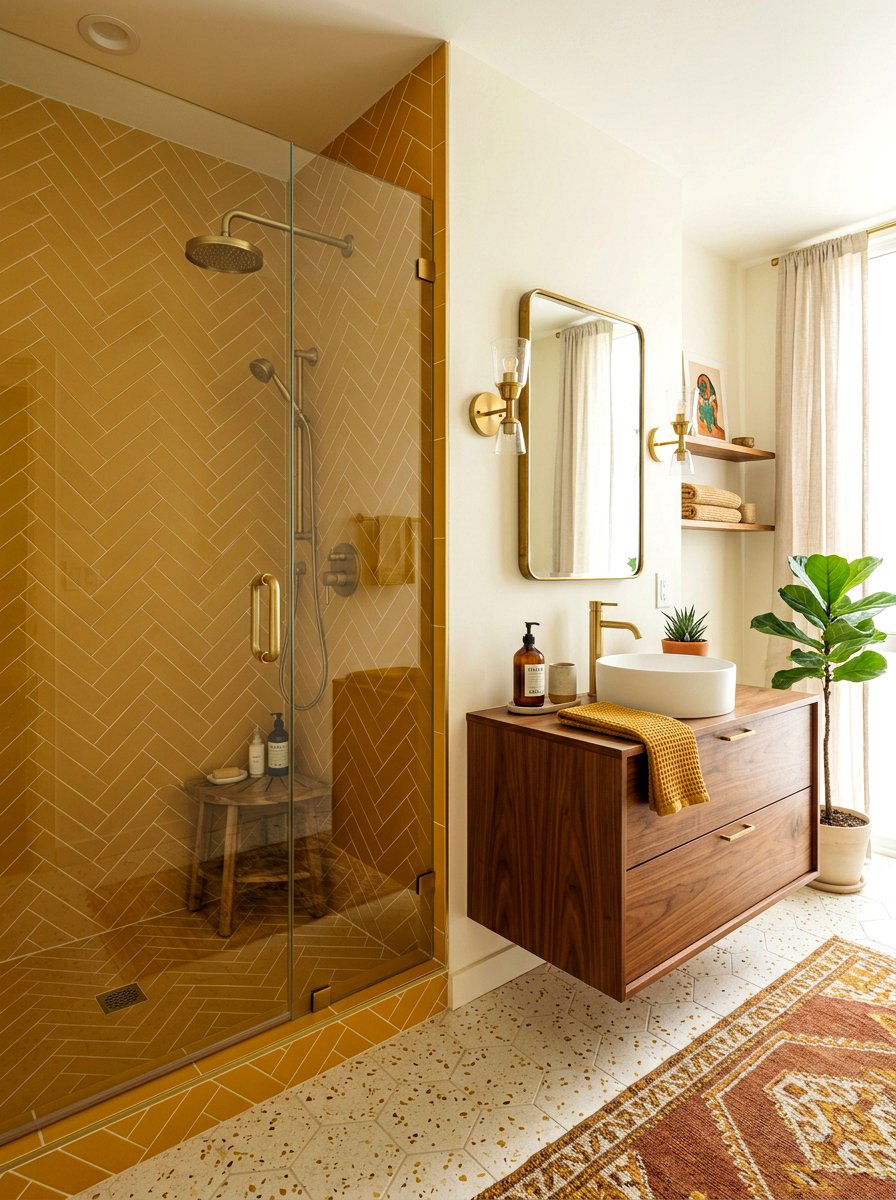 Mid Century Modern Herringbone Shower - 30 herringbone shower tile ideas