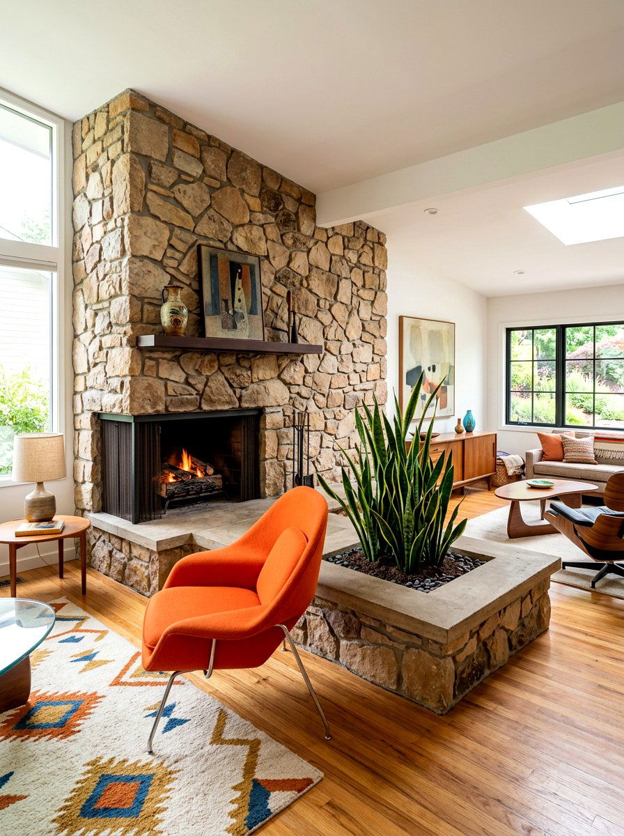 Mid Century Modern Layout - 30 basement fireplace ideas