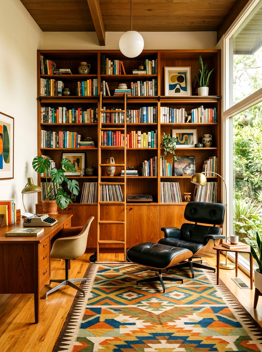 Mid Century Modern Library - 30 ladder library office ideas