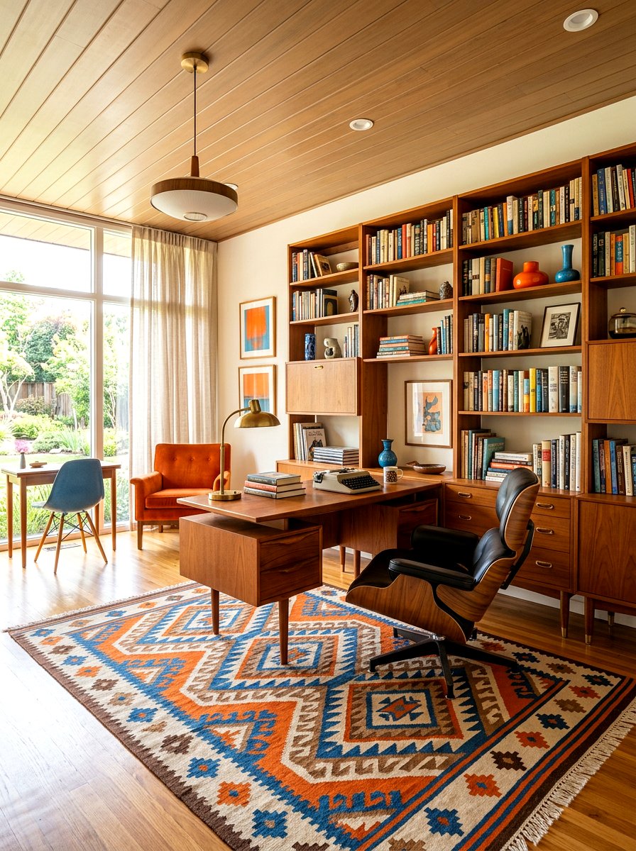 Mid Century Modern Library Office - 30 office library combo ideas
