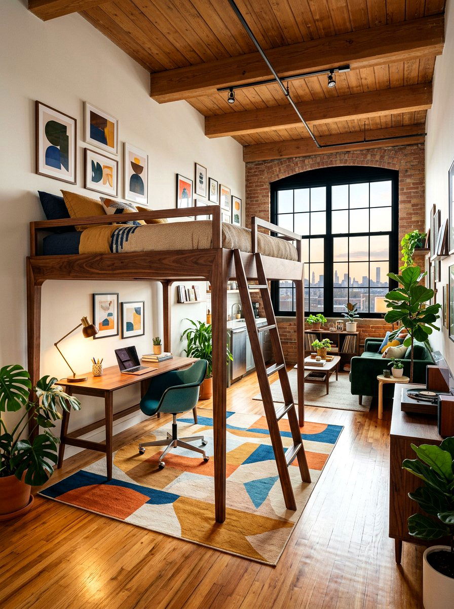 Mid Century Modern Loft Bed - 30 loft bed studio apartment ideas
