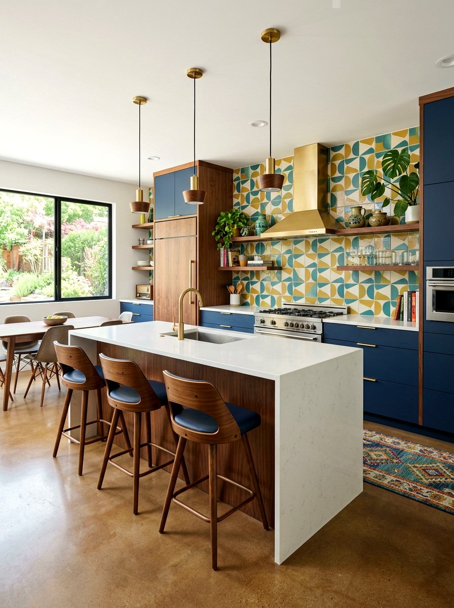 Mid Century Modern Navy Kitchen - 30 navy kitchen cabinet ideas