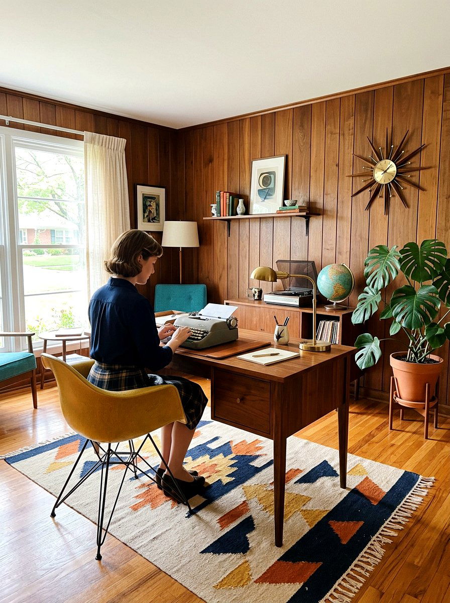 Mid Century Modern Office - 30 wood paneled office ideas