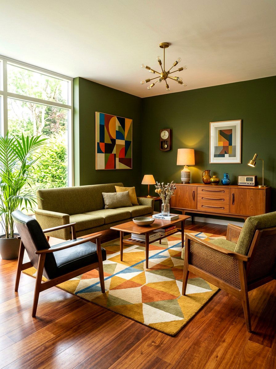 Mid Century Modern Olive Room - 30 deep olive lounge ideas