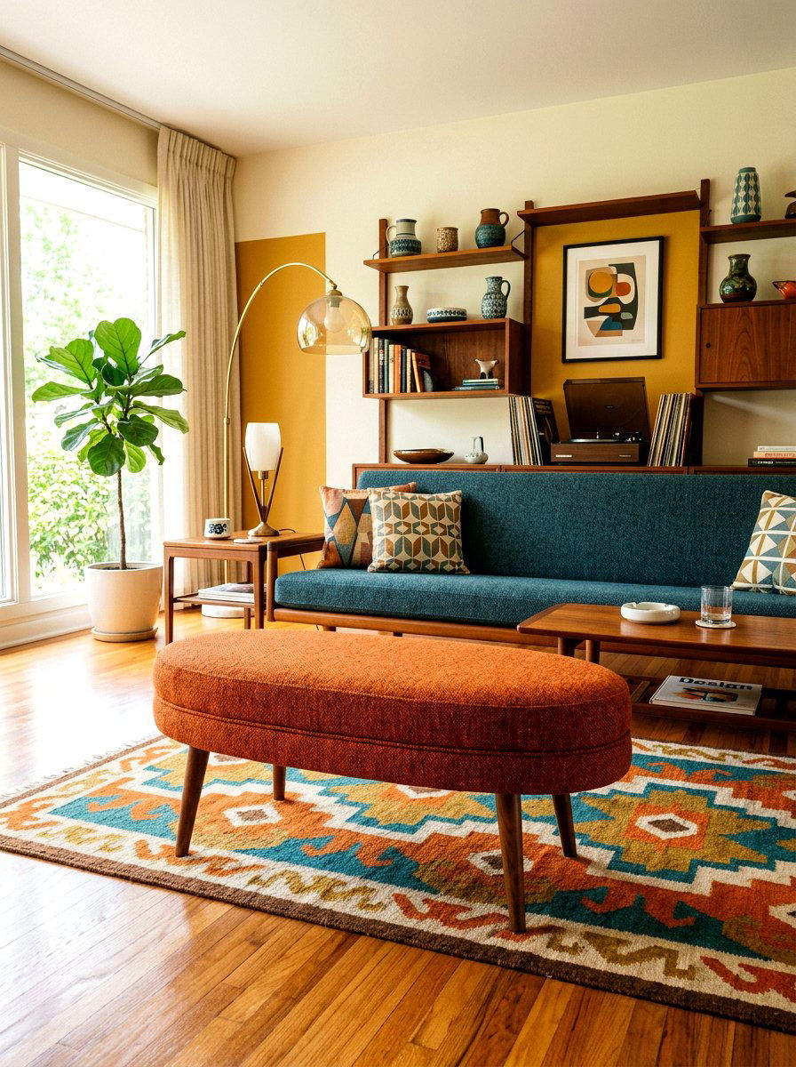 Mid Century Modern Ottoman - 30 oversized ottoman living room ideas