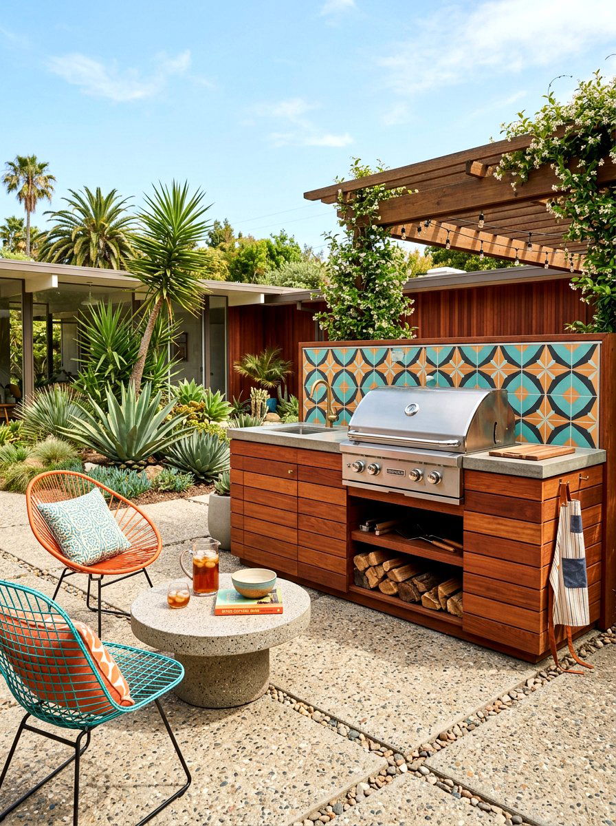 Mid Century Modern Outdoor BBQ - 30 grill patio layout ideas