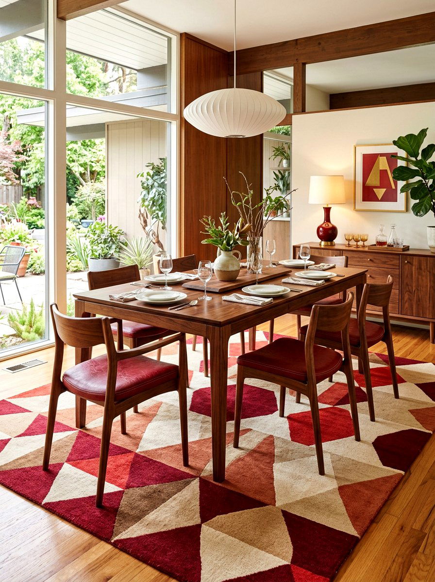 Mid Century Modern Oxblood Accents - 30 oxblood fall dining room ideas