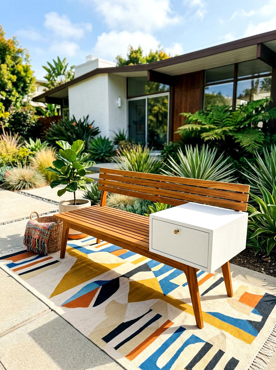 Mid Century Modern Patio Bench - 30 patio storage bench seating ideas