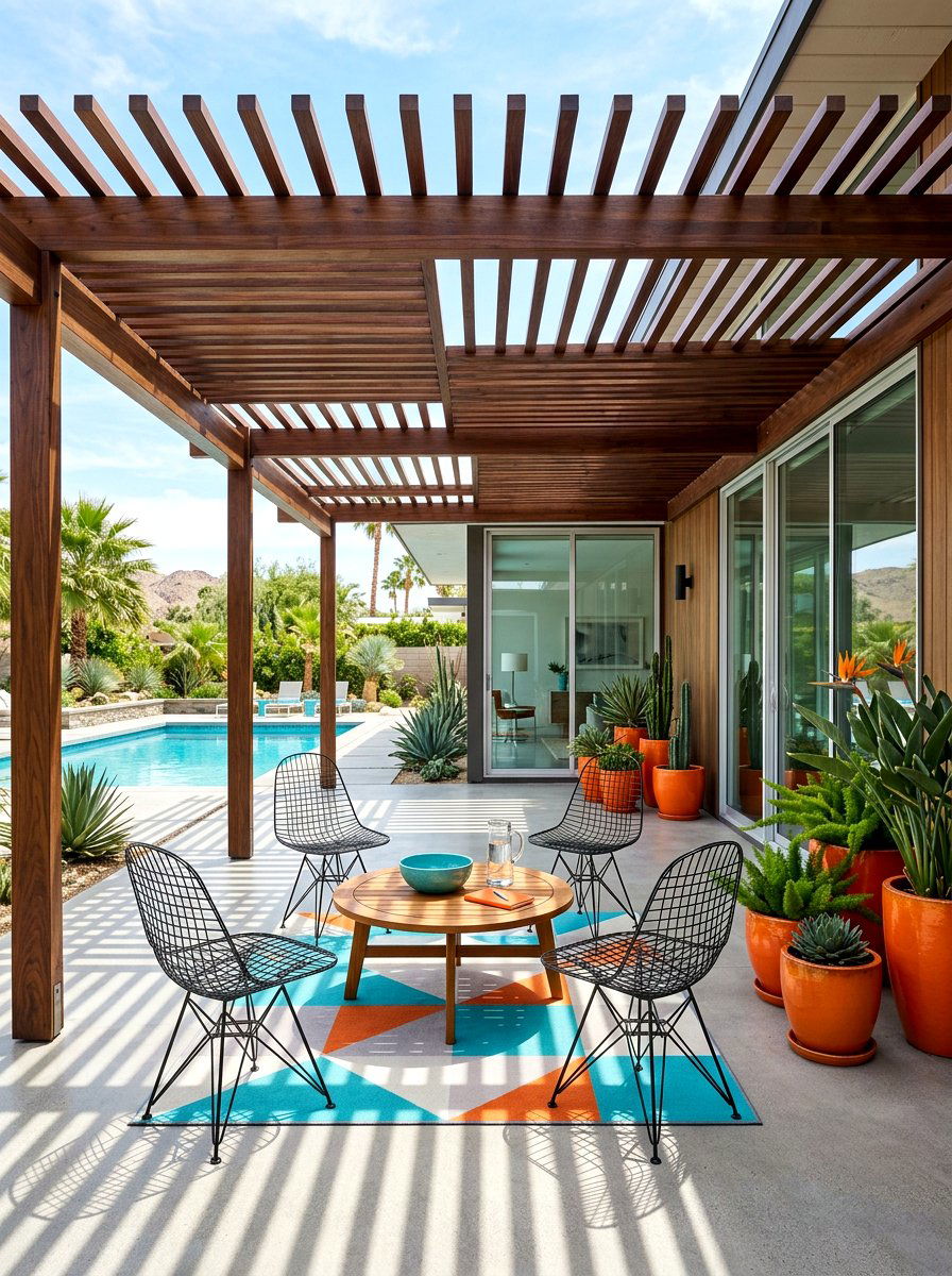 Mid Century Modern Pergola - 30 backyard dining pergola ideas
