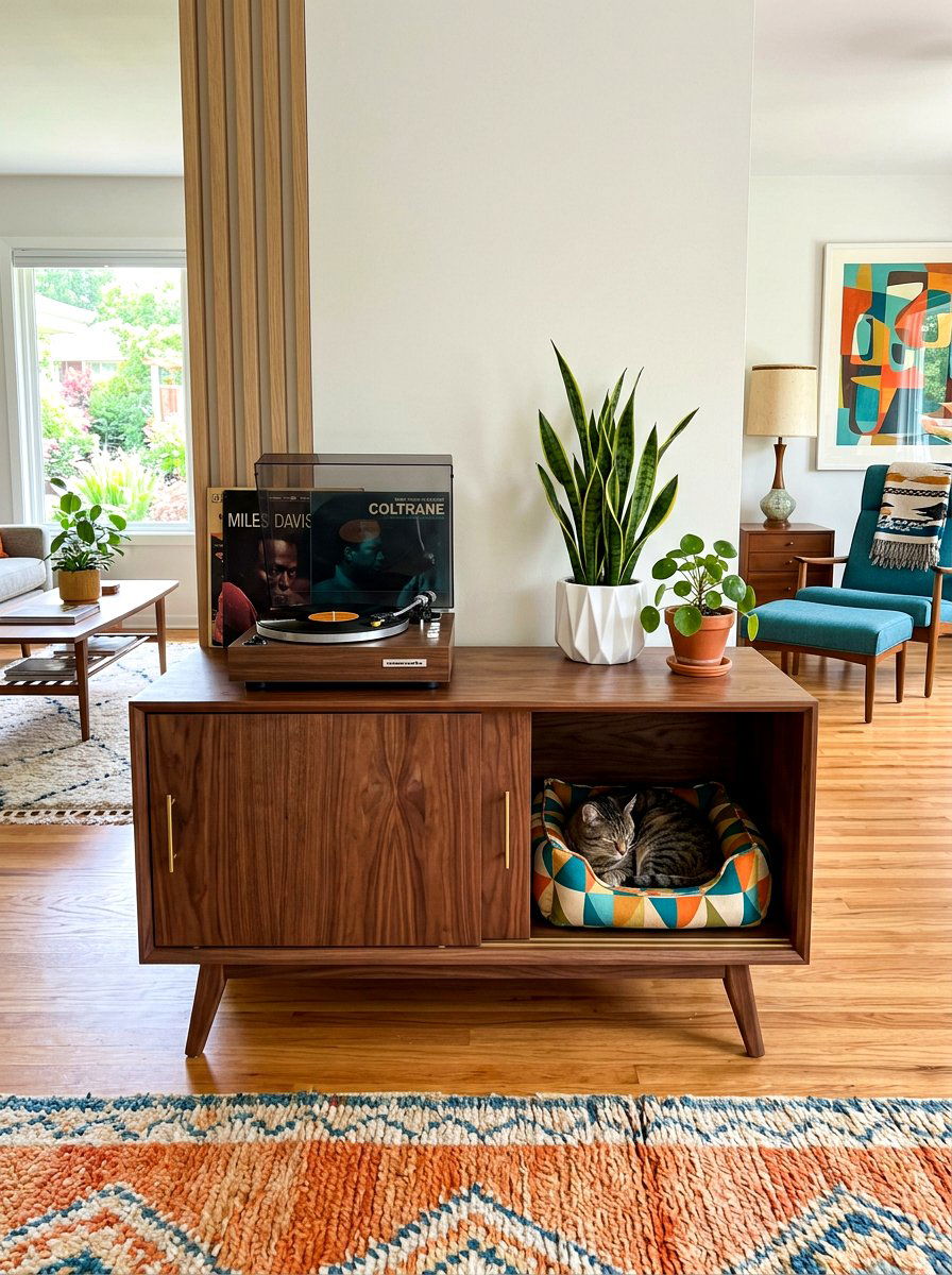 Mid Century Modern Pet Credenza - 30 pet bed nook ideas