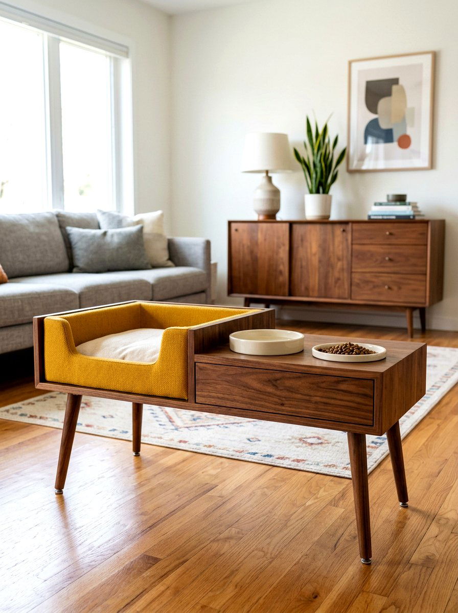 Mid Century Modern Pet Station - 30 pet nook living room ideas
