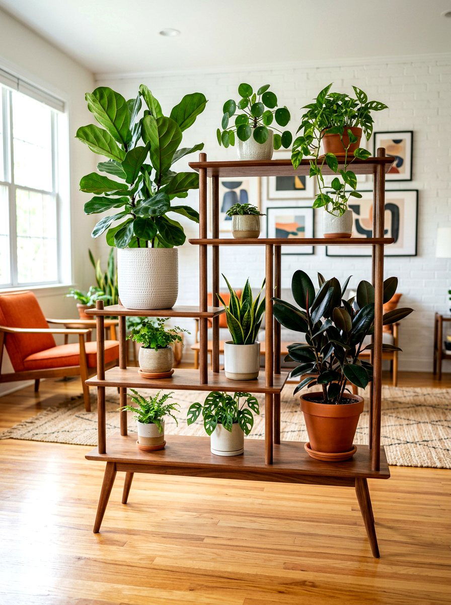 Mid Century Modern Plant Shelf - 30 bedroom plant shelf ideas