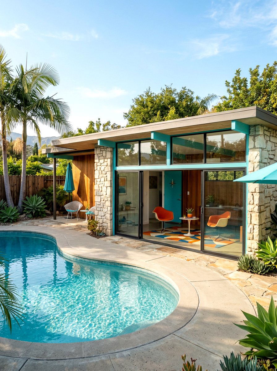 Mid Century Modern Pool House - 30 pool cabana ideas