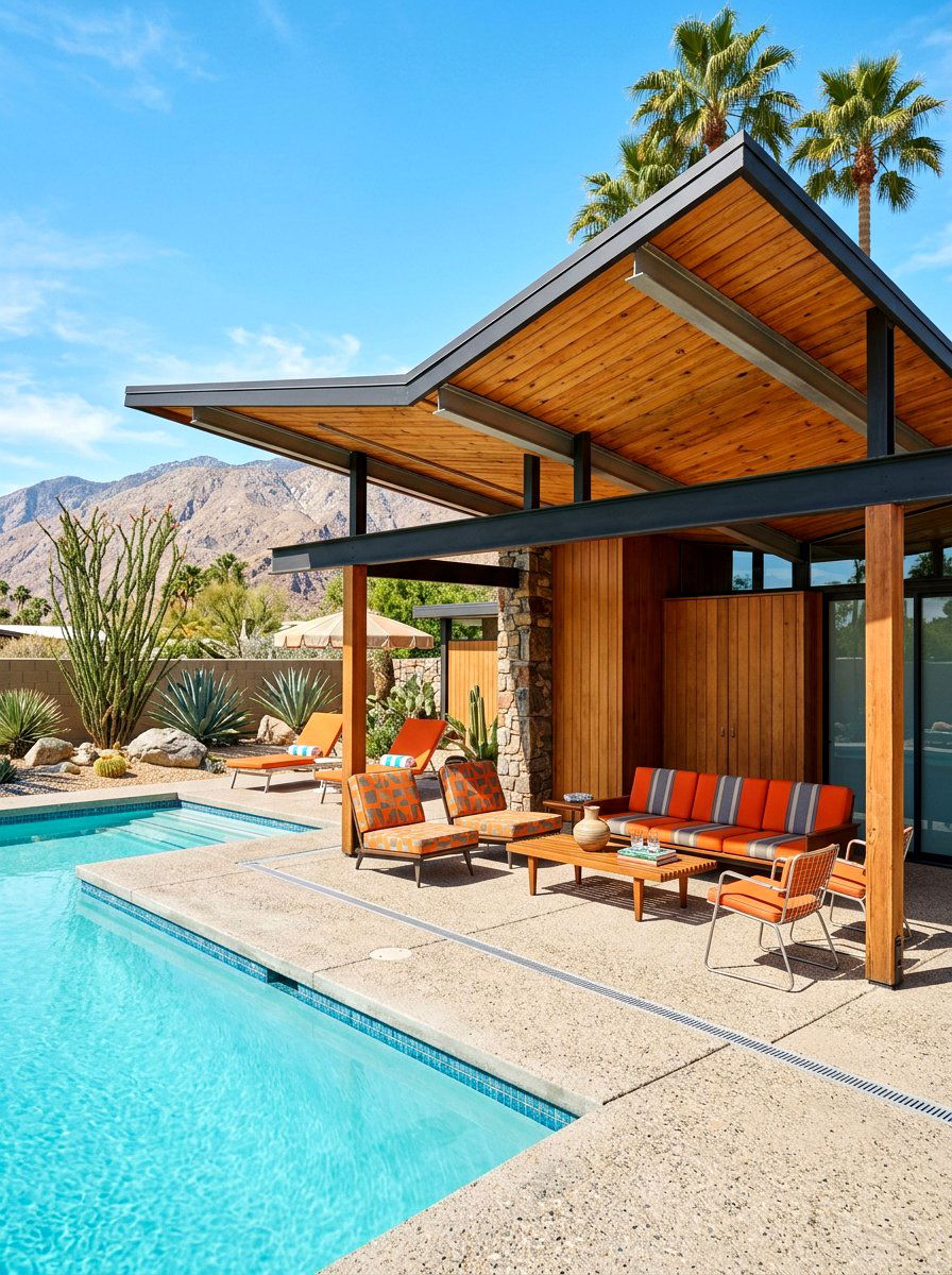 Mid Century Modern Poolside Shelter - 30 poolside gazebo ideas