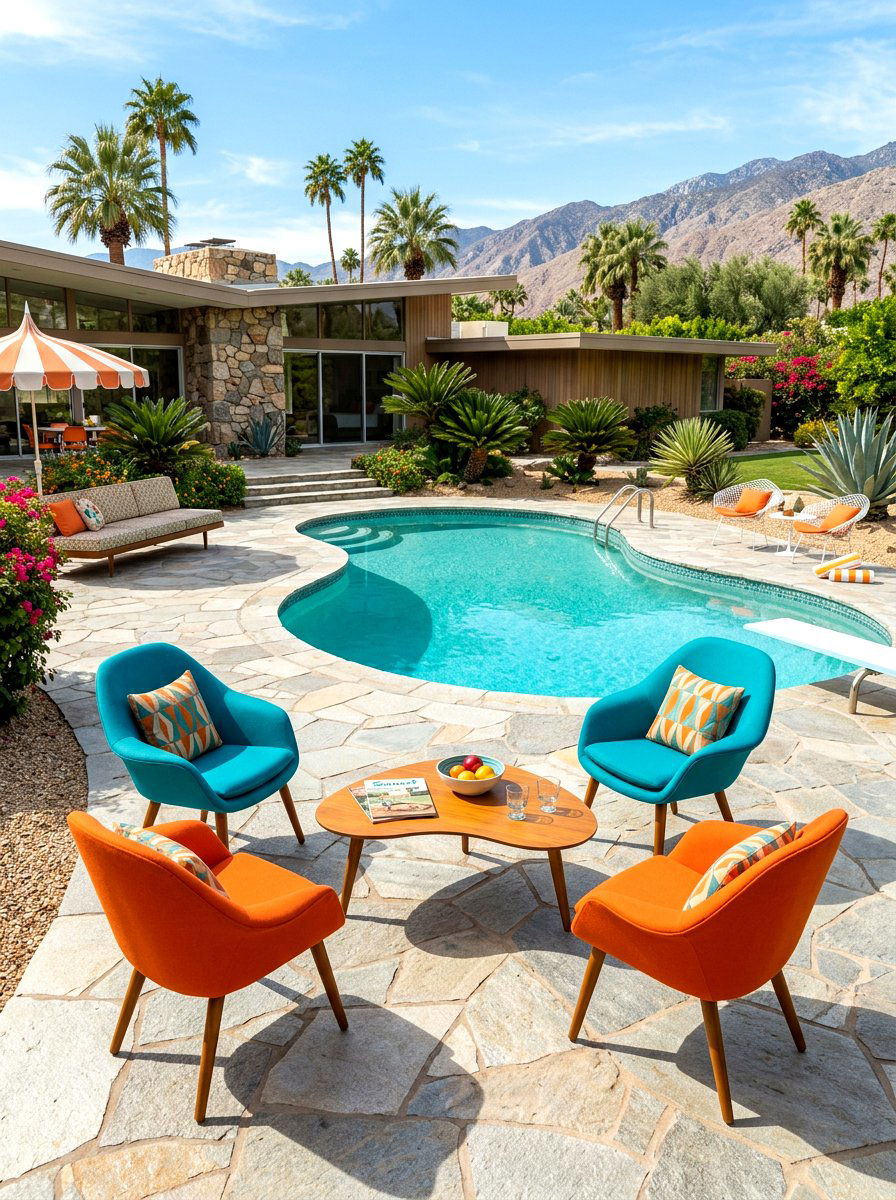 Mid Century Modern Poolside - 30 poolside lounge ideas