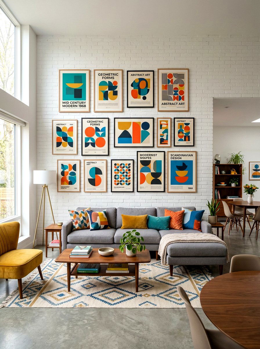 Mid Century Modern Poster Wall - 30 vintage collage wall ideas