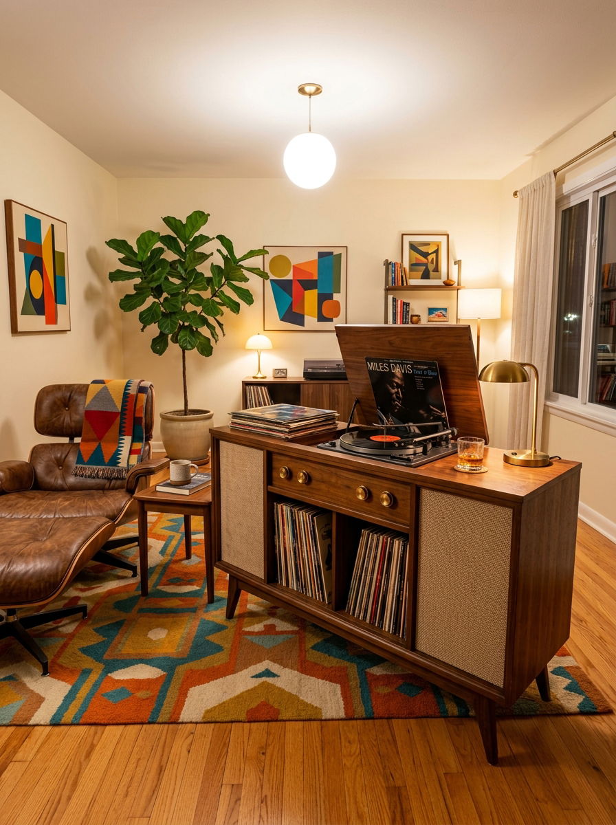 Mid Century Modern Record Console - 30 vinyl listening corner ideas