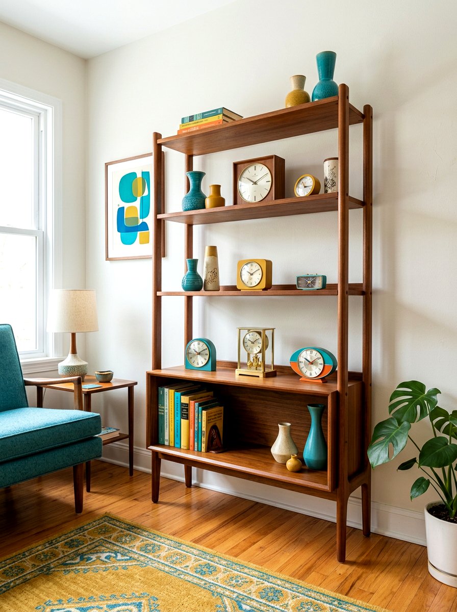 Mid Century Modern Shelves - 30 office backdrop shelf ideas