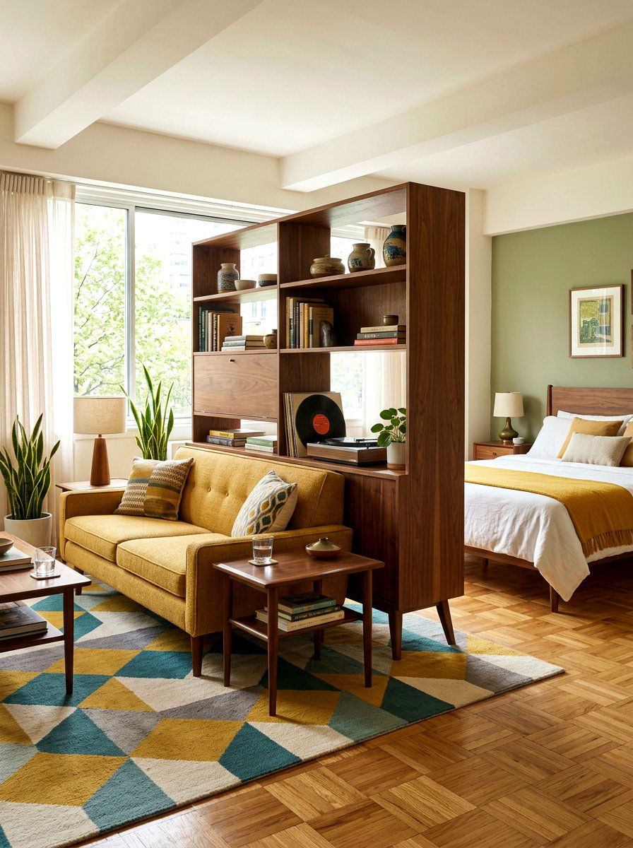 Mid Century Modern Shelving - 30 studio apartment divider shelf ideas