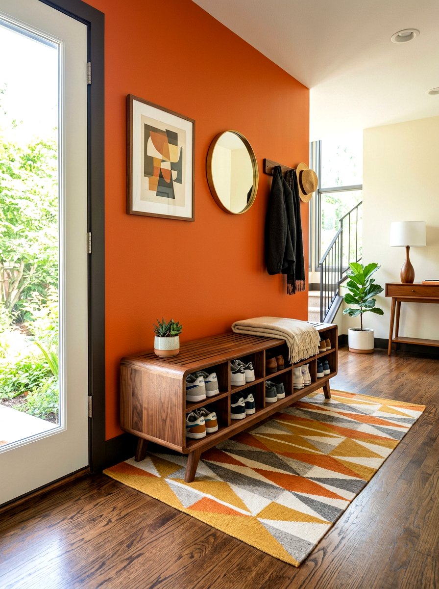 Mid Century Modern Shoe Cubby Bench - 30 shoe cubby bench ideas