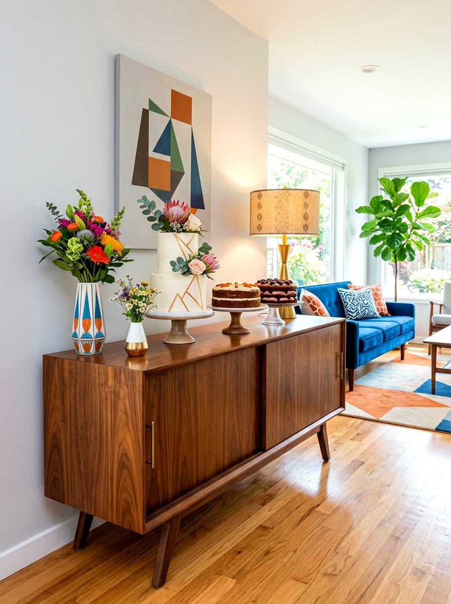 Mid Century Modern Sideboard - 30 cake table decor ideas