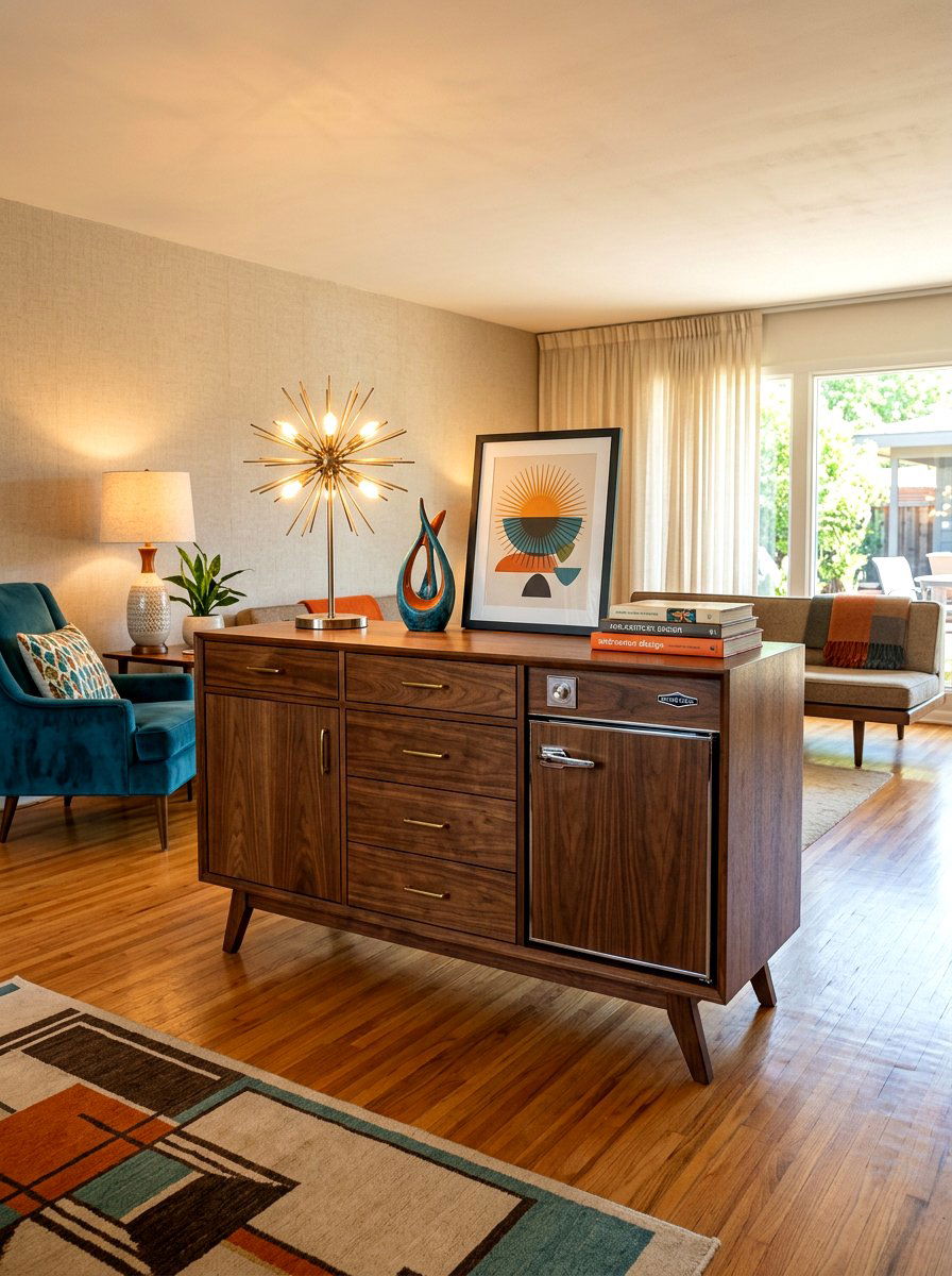 Mid Century Modern Sideboard Fridge - 30 hidden fridge ideas