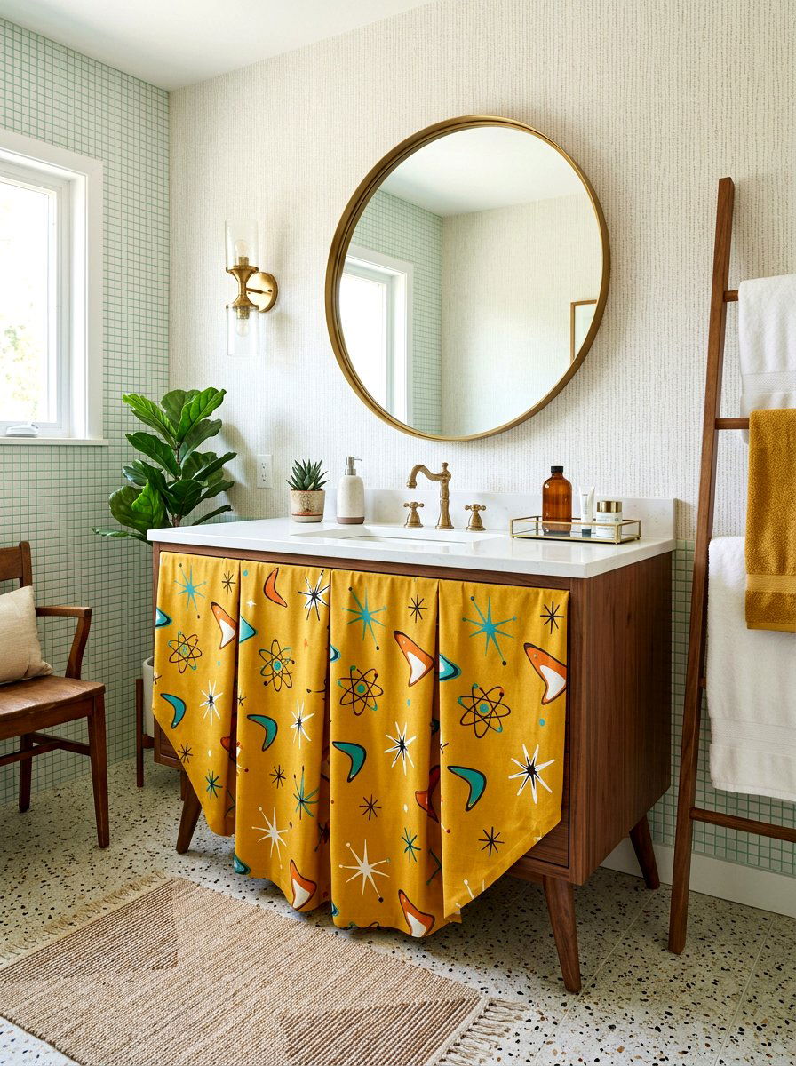 Mid Century Modern Skirted Vanity - 30 skirted powder room sink ideas