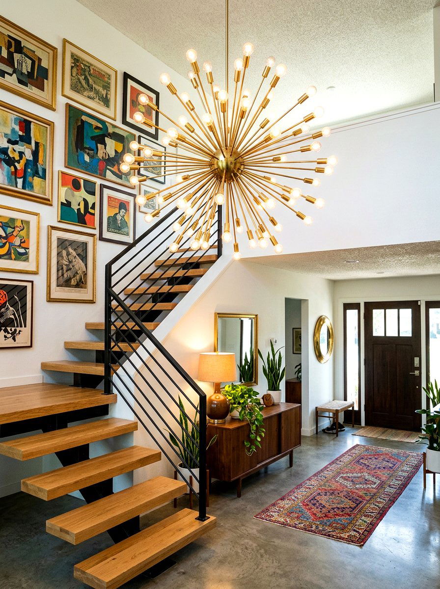 Mid Century Modern Sputnik - 30 stairway chandelier ideas