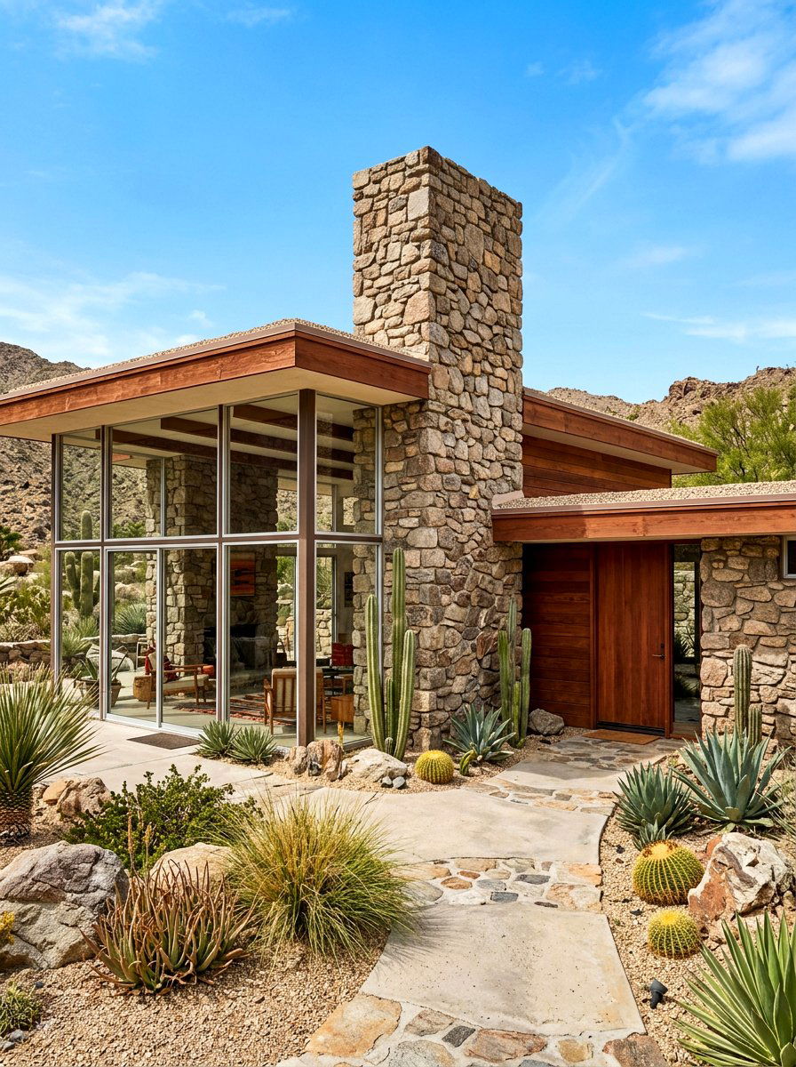 Mid Century Modern Stone - 30 stone house exterior ideas