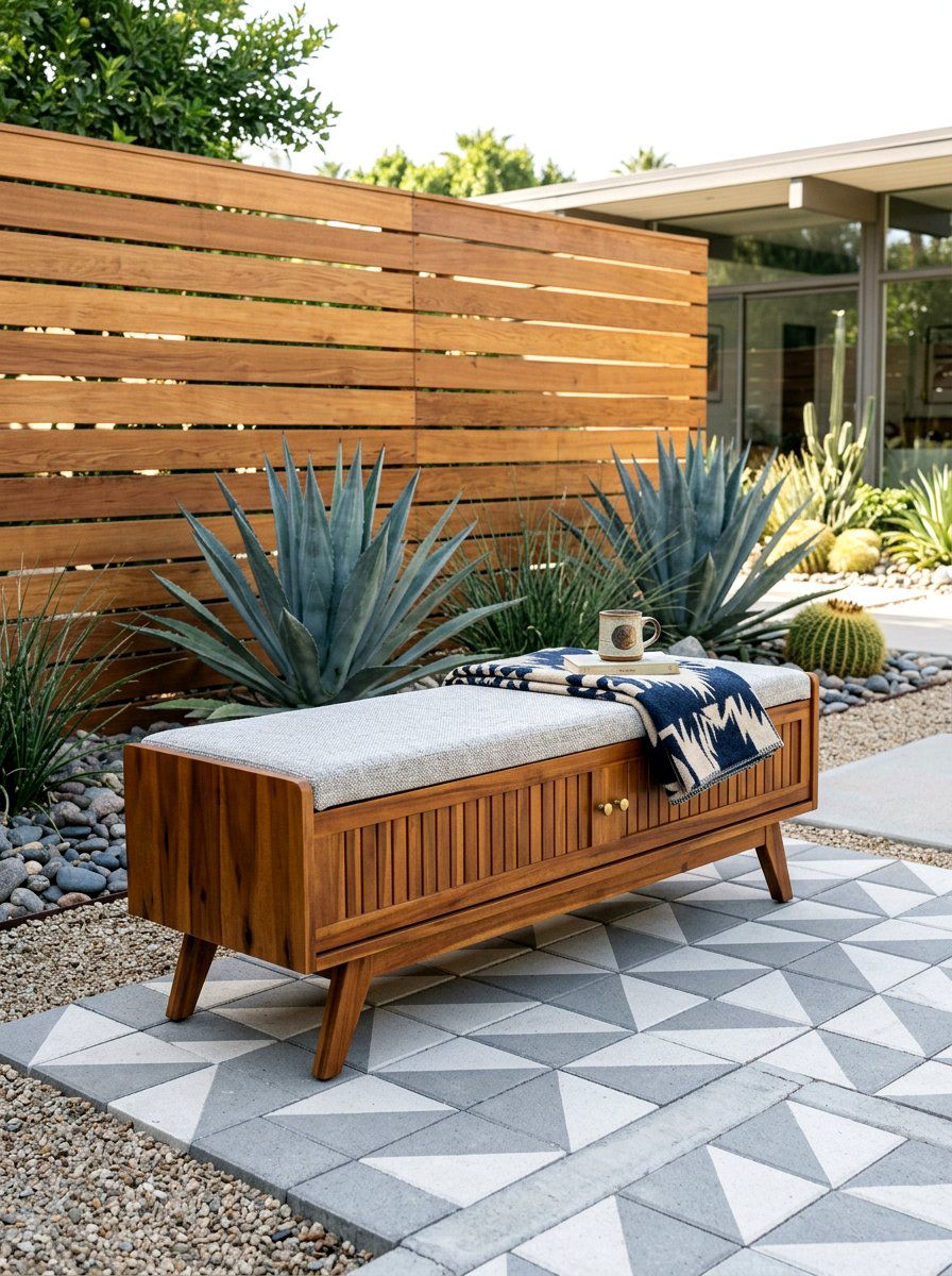 Mid Century Modern Storage Bench - 30 outdoor storage bench ideas