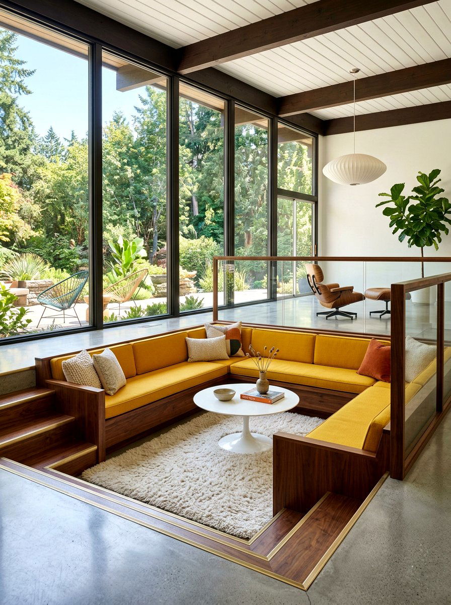 Mid Century Modern Sunken Living Room - 30 conversation pit living room ideas