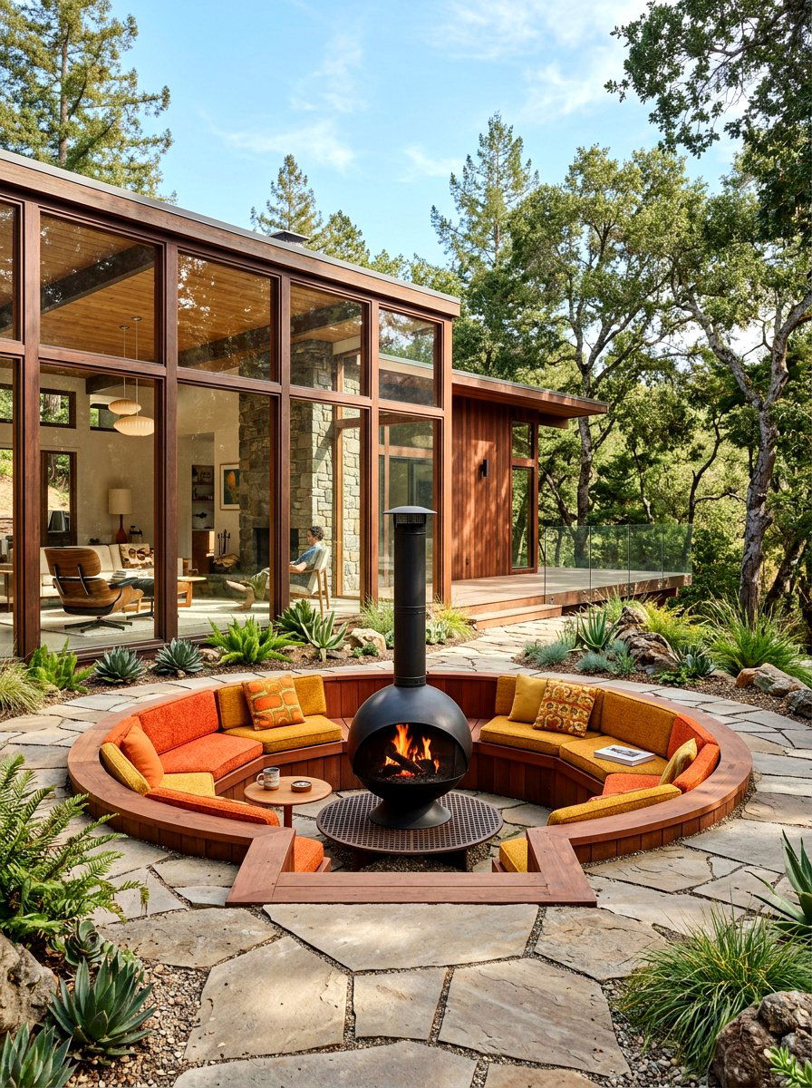 Mid Century Modern Sunken Seating - 30 conversation pit patio ideas