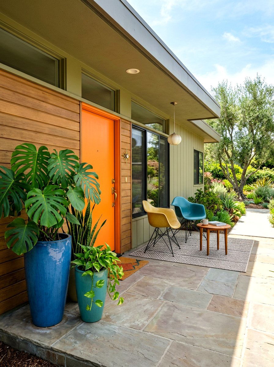Mid Century Modern Tall Planters - 30 oversized planter curb appeal ideas