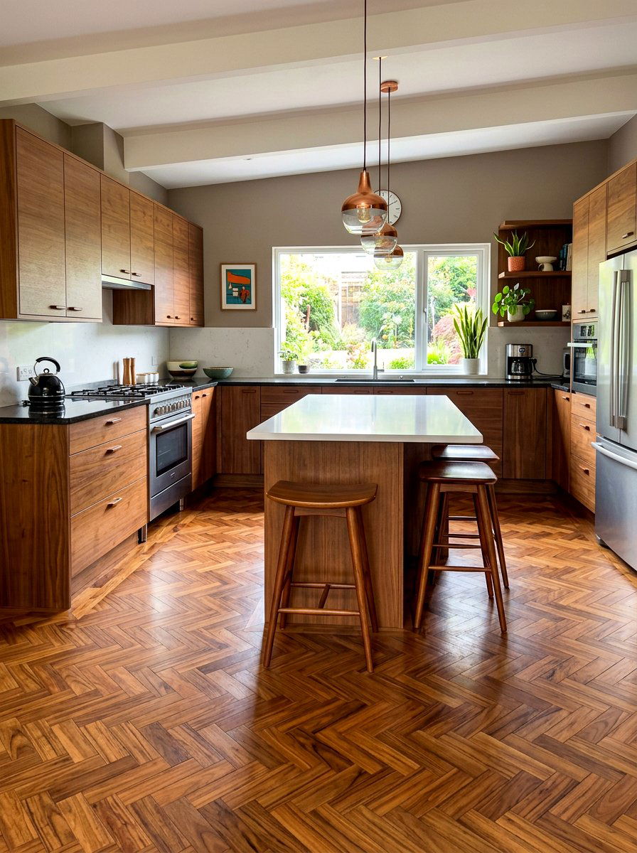 Mid Century Modern Teak - 30 parquet kitchen floor ideas