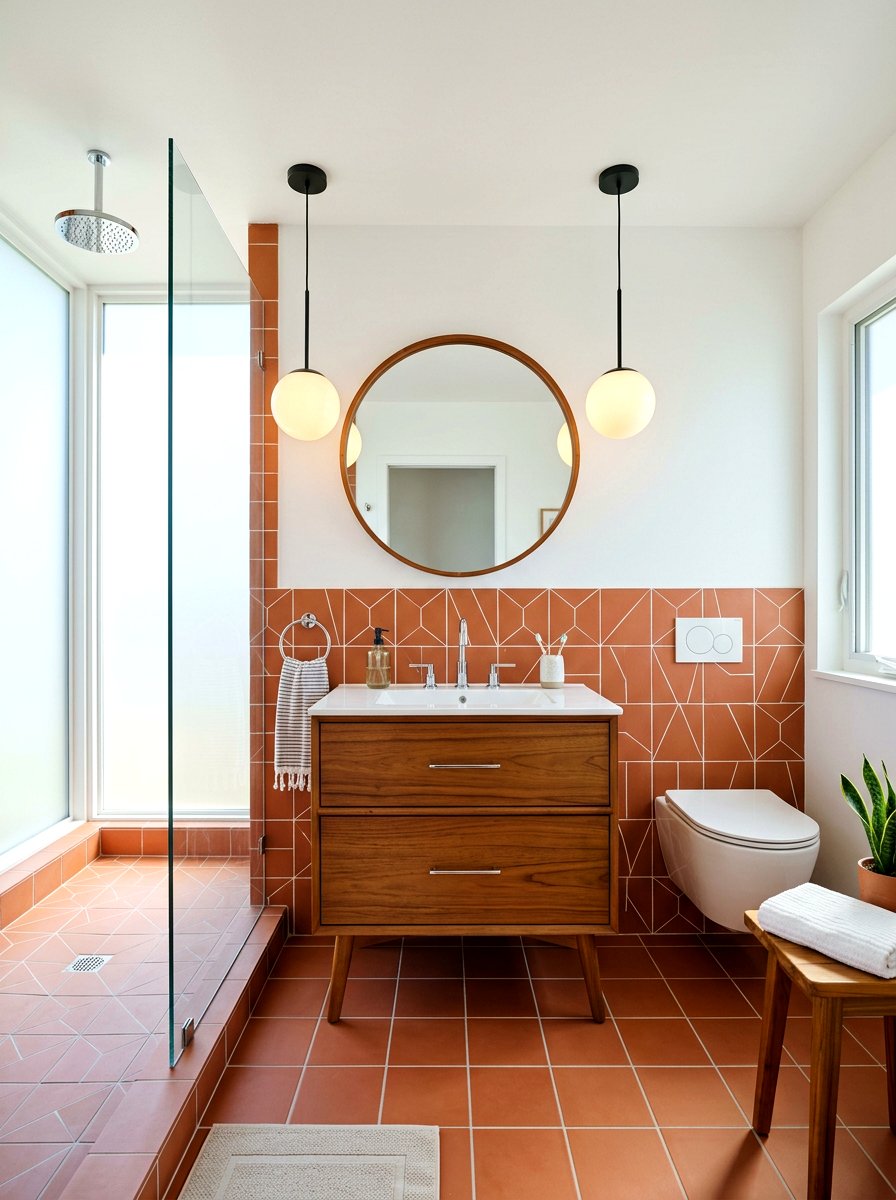 Mid Century Modern Terracotta Bathroom - 30 terracotta powder room ideas