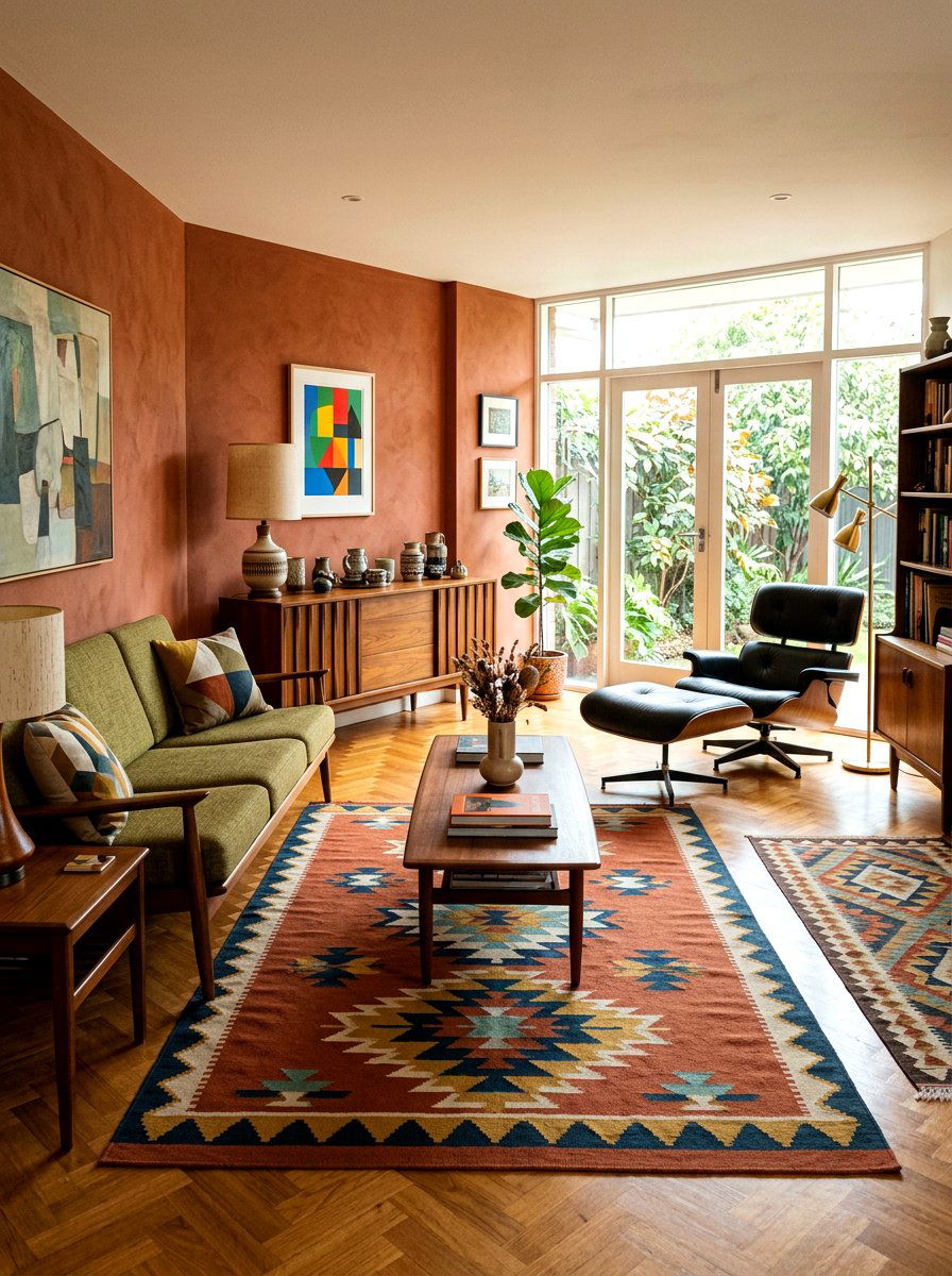 Mid Century Modern Terracotta - 30 terracotta washed living room ideas