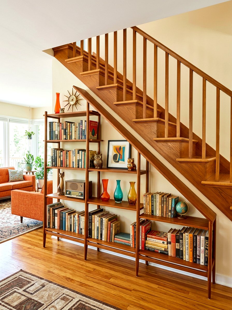 Mid Century Modern Under Staircase Shelves - 30 under staircase bookshelf ideas