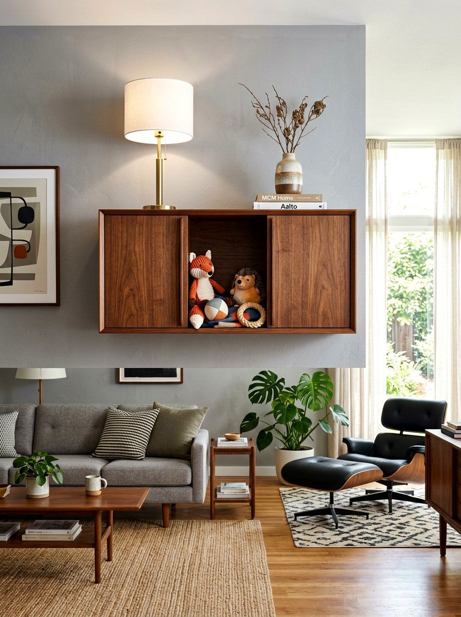 Mid Century Modern Wall Cabinet - 30 pet toy wall storage ideas